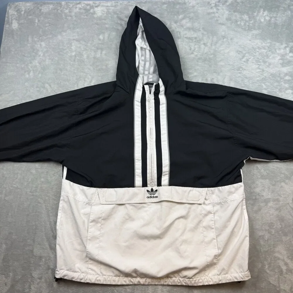 Adidas Originals Trefoil 3 Stripe Anorak Windbreaker Jacket Black White XL